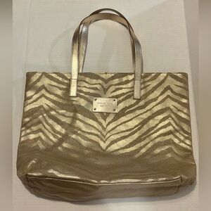 Michael Kors Gold Zebra Print Tote Shoulder Bag Large Metallic MK